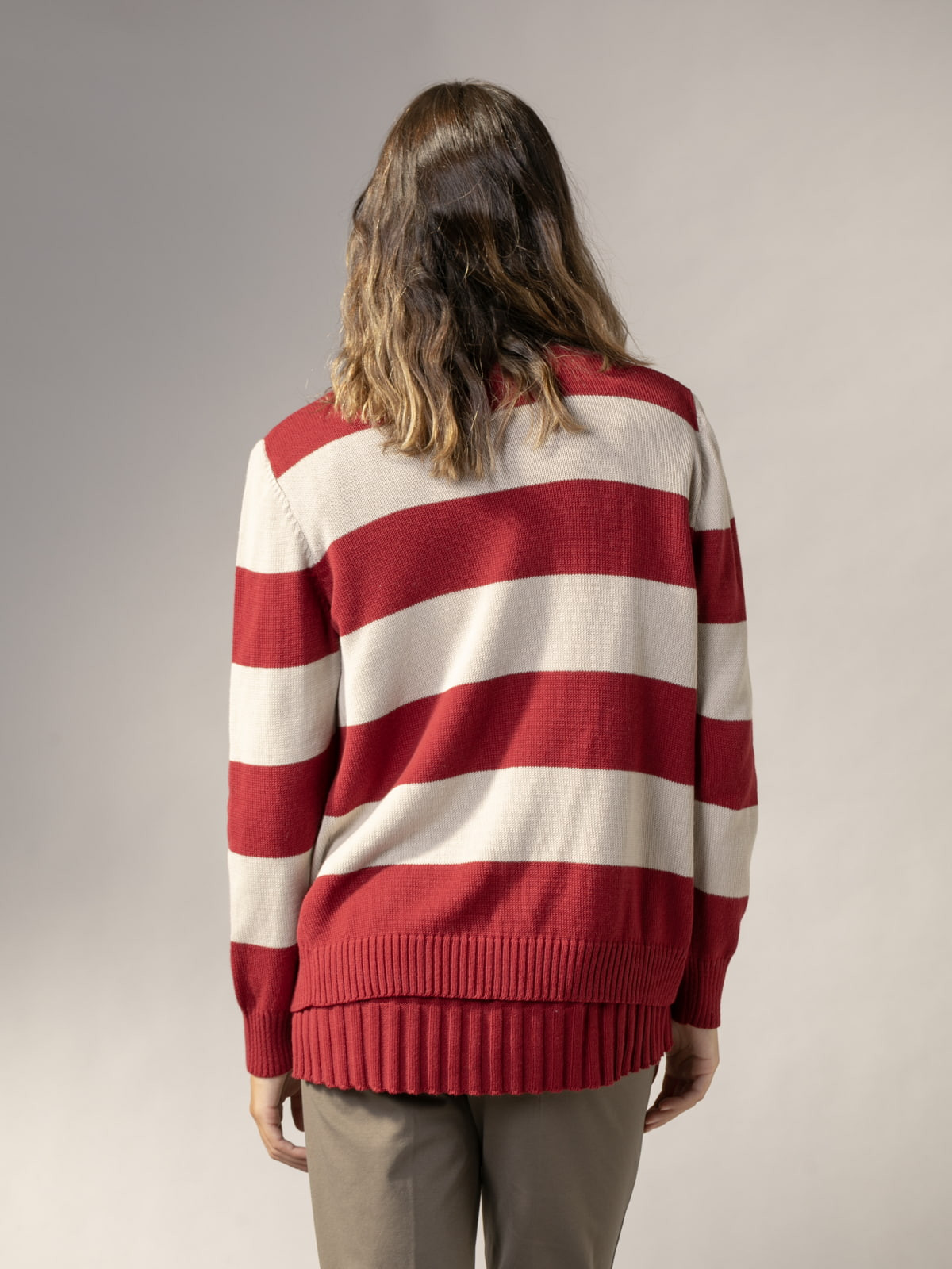 Woman Criss-striped 100% cotton jacket  Bordeauxcolour