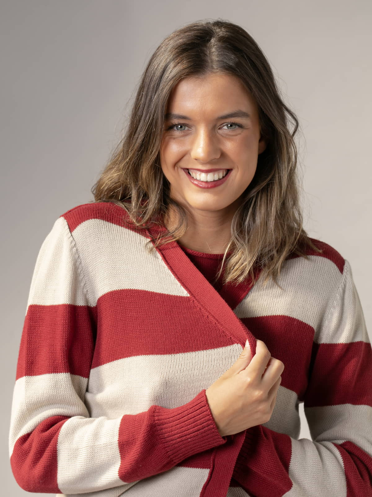 Woman Criss-striped 100% cotton jacket  Bordeauxcolour