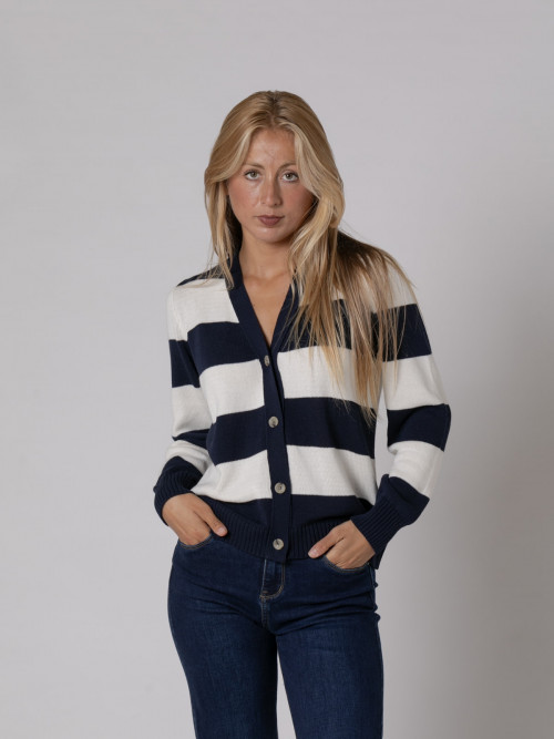 Woman Criss-striped 100% cotton jacket  Blue Navycolour