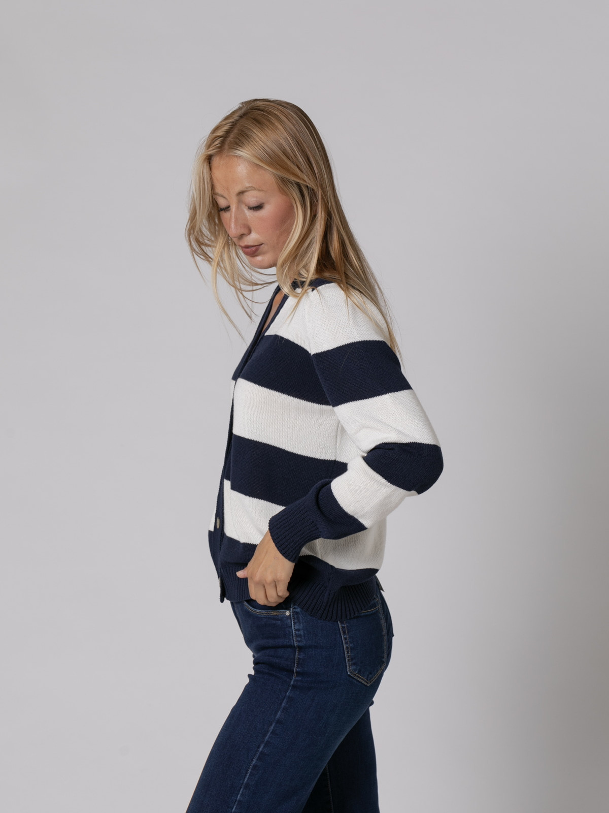 Woman Criss-striped 100% cotton jacket  Blue Navycolour