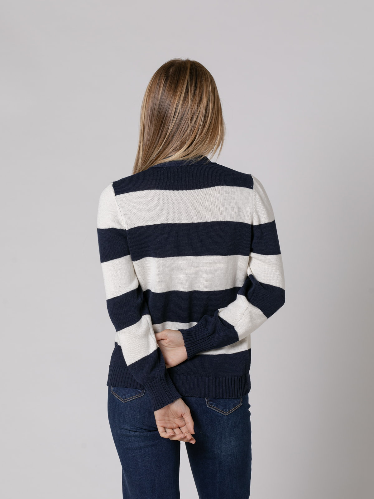 Woman Criss-striped 100% cotton jacket  Blue Navycolour