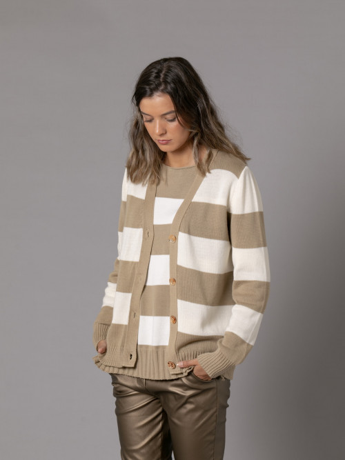 Woman Criss-striped 100% cotton jacket  Beigecolour