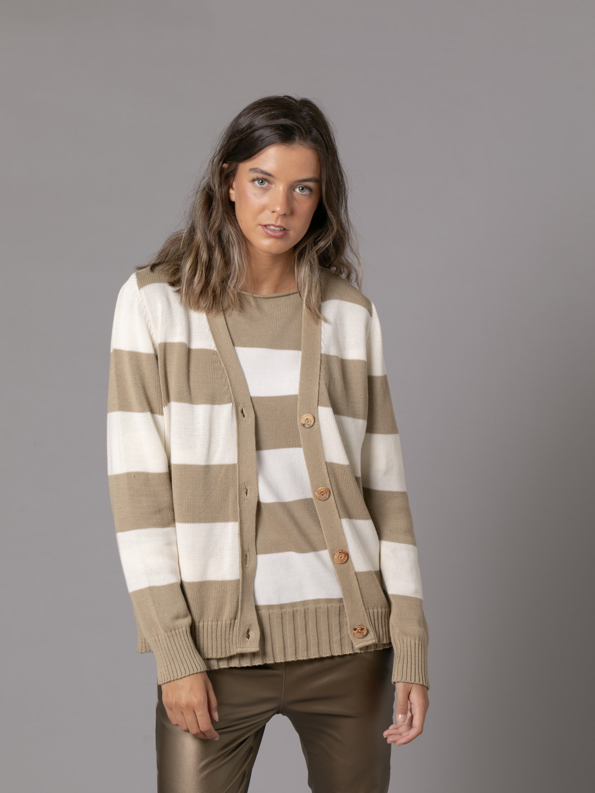 Woman Criss-striped 100% cotton jacket  Beigecolour