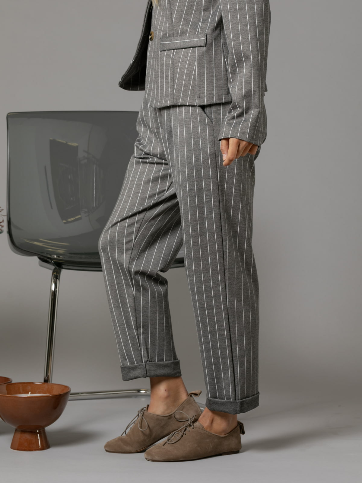 Woman Pinstripe pants with trendy design  Greycolour