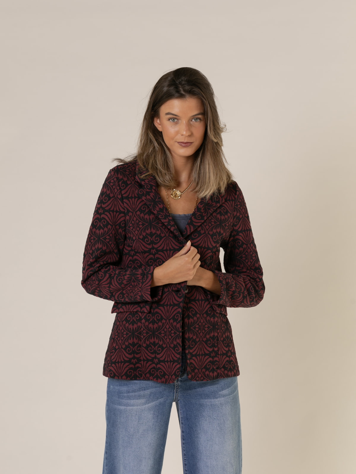 Woman Elastic jackard blazer  Bordeauxcolour