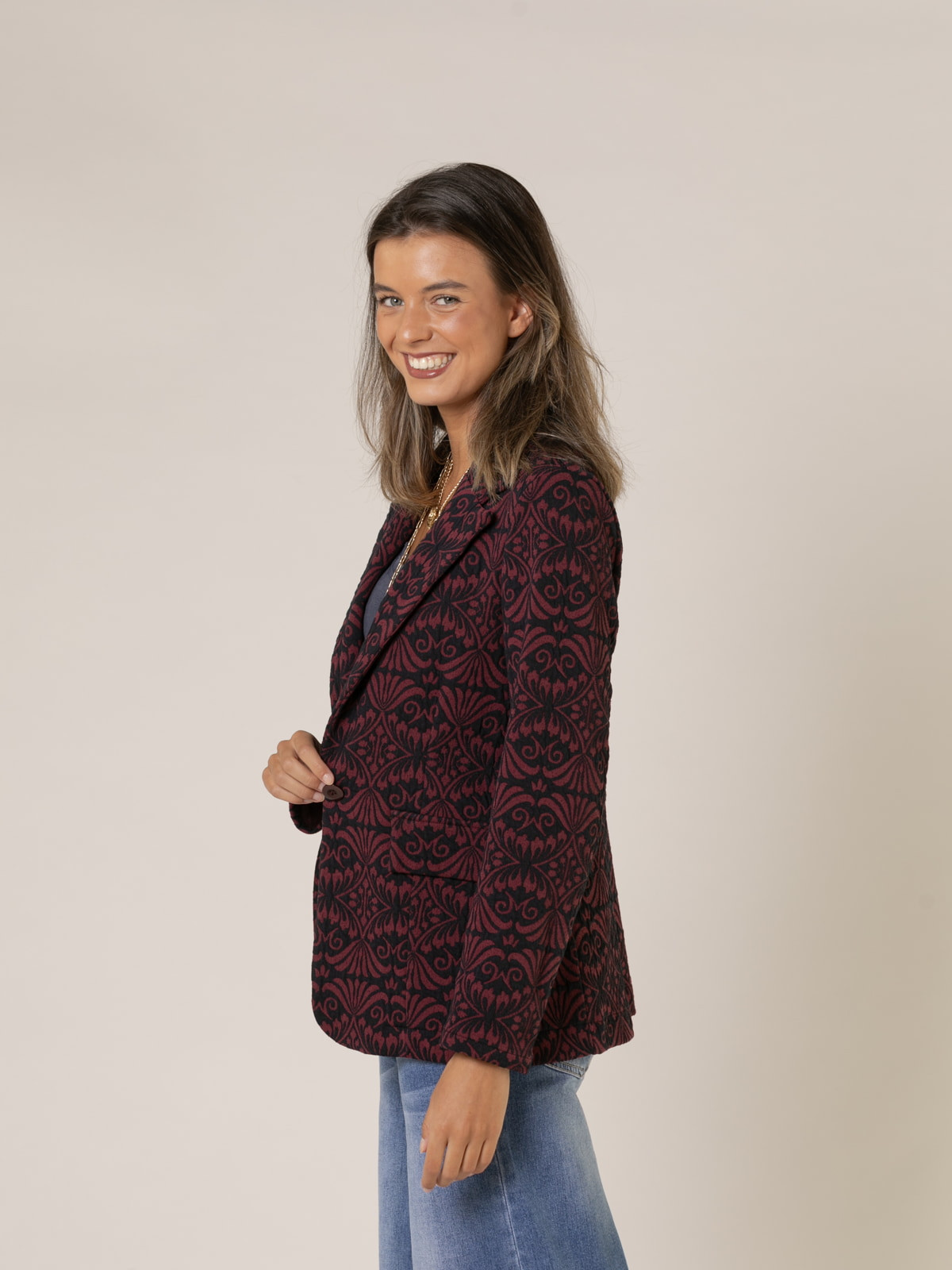 Woman Elastic jackard blazer  Bordeauxcolour