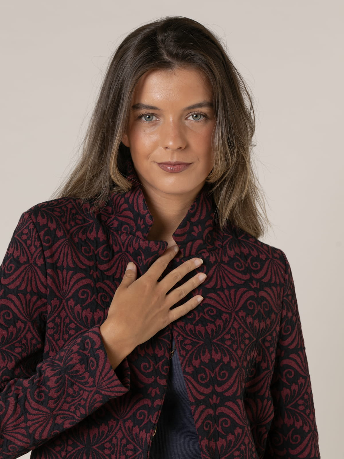 Woman Elastic jackard blazer  Bordeauxcolour