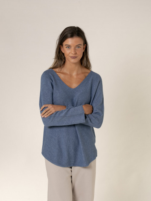 Woman Must-have V-neck sweater  Blue Jeancolour