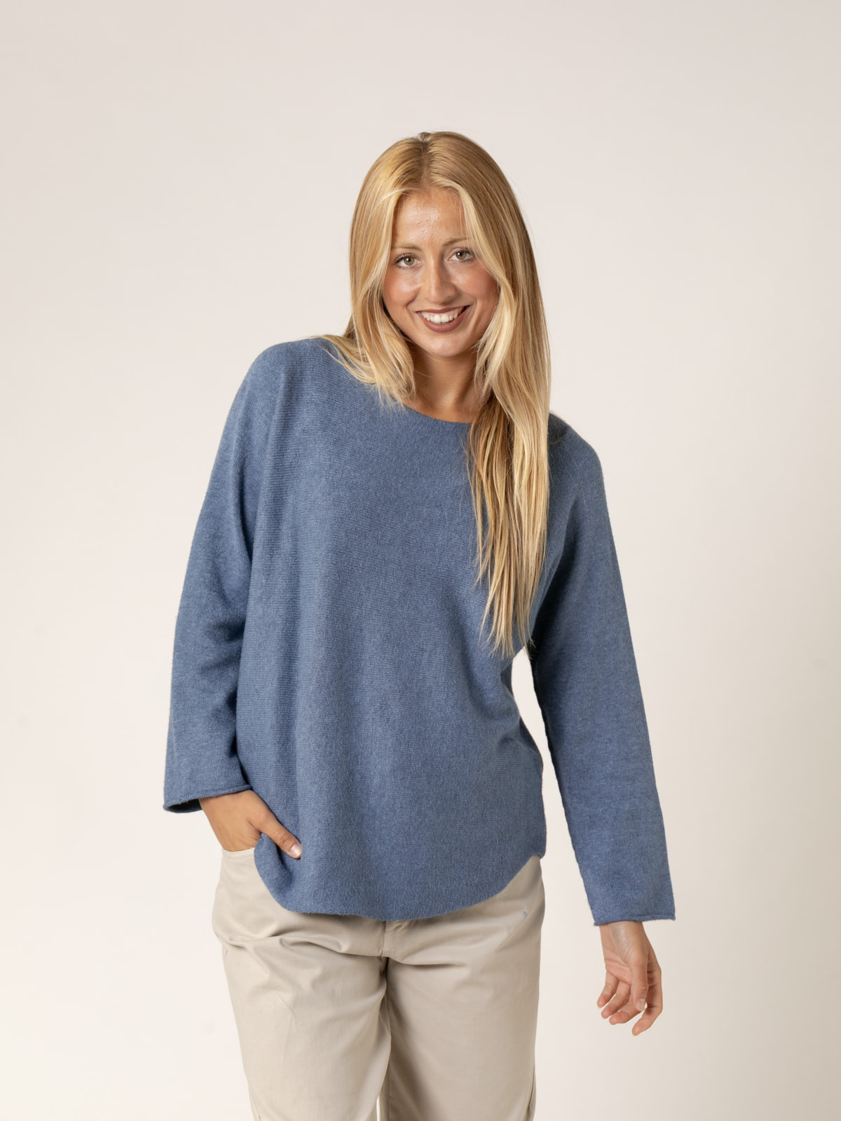 Woman Must-have boat neck sweater  Blue Jeancolour