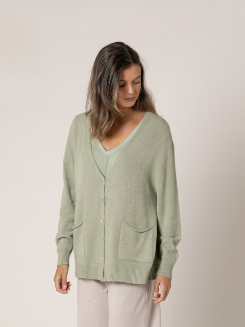 Woman Soft knit cardigan with buttons  Khakicolour