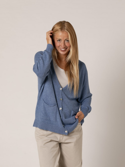 Cardigan punto soft botones color Azul Jean