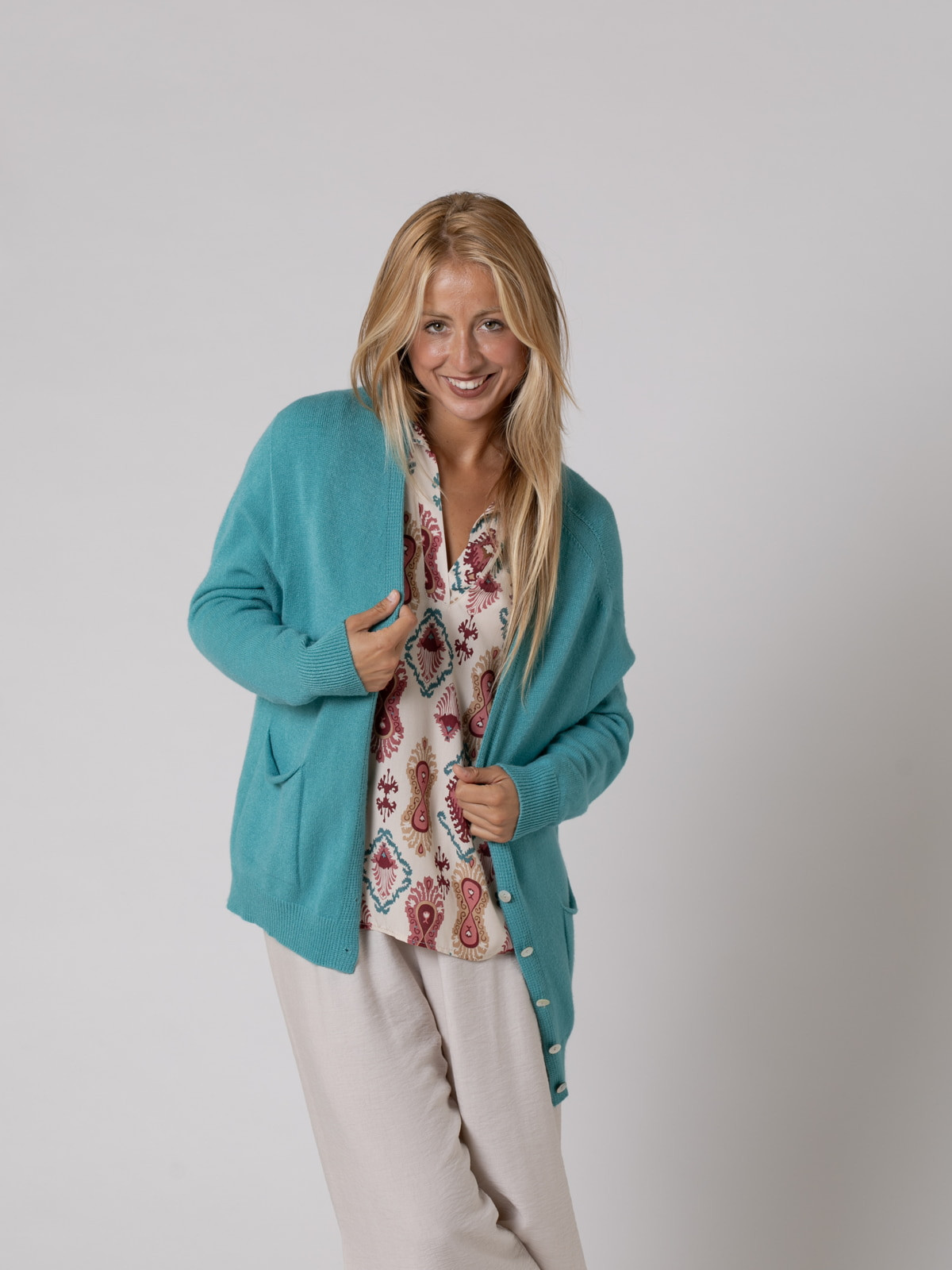 Woman Soft knit cardigan with buttons  Turquoisecolour