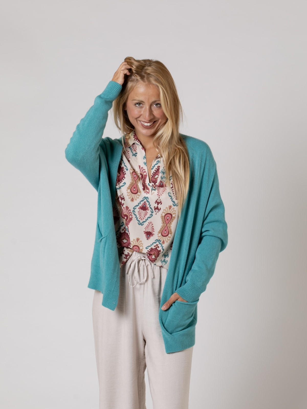 Woman Soft knit cardigan with buttons  Turquoisecolour