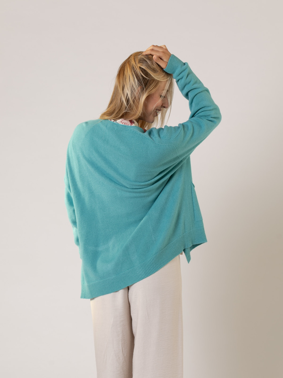 Cardigan punto soft botones color Turquesa