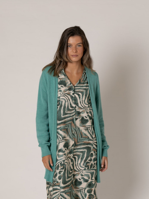 Woman Long cardigan with soft knit pockets  Turquoisecolour