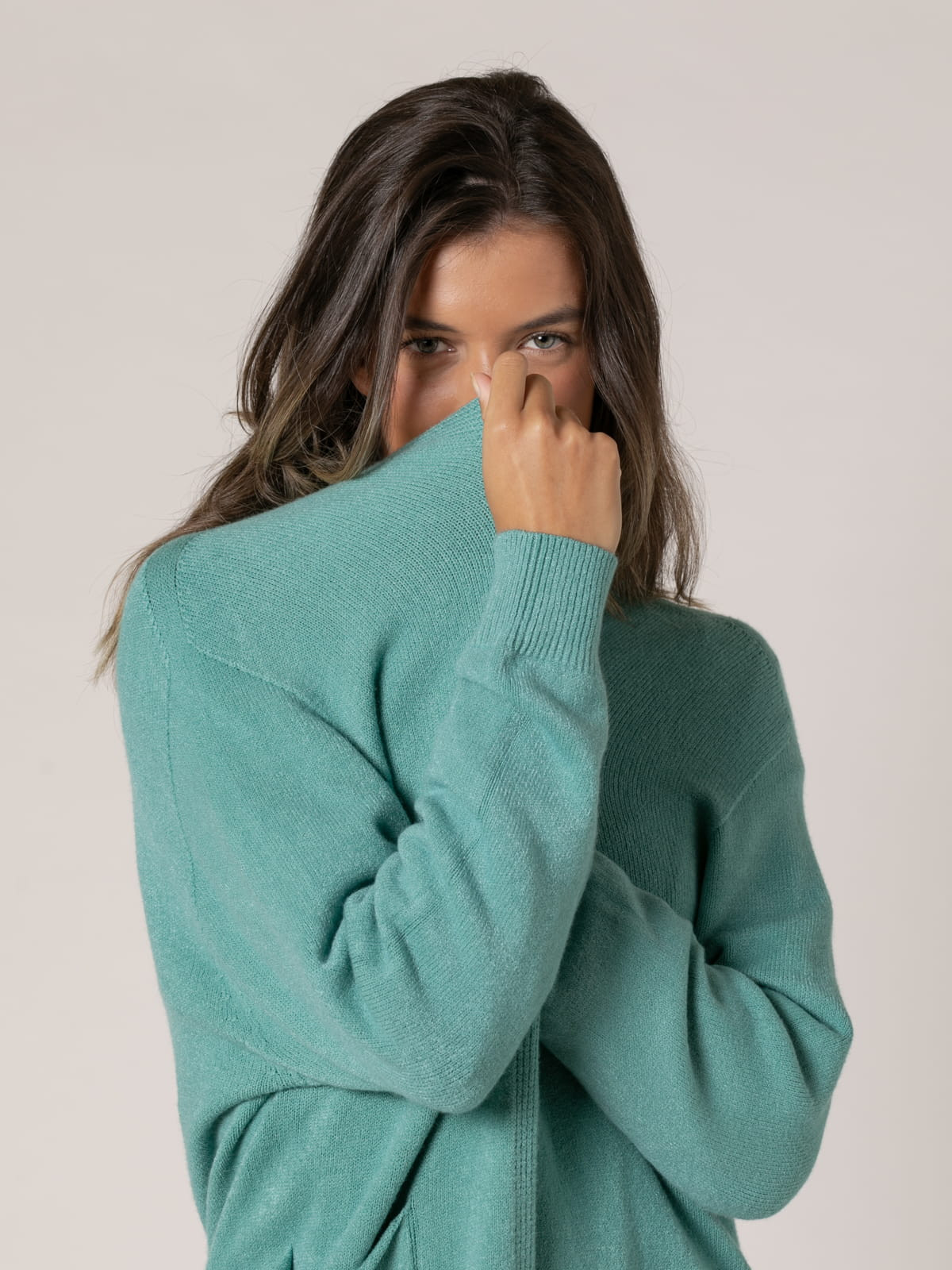 Woman Long cardigan with soft knit pockets  Turquoisecolour