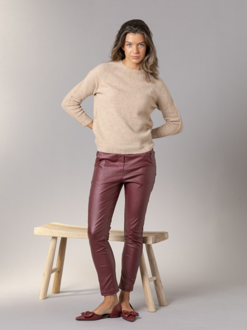 Woman trendy eco-leather pants  Bordeauxcolour