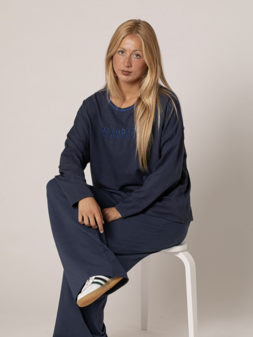 Woman Round neck cotton sweatshirt  Blue Navycolour