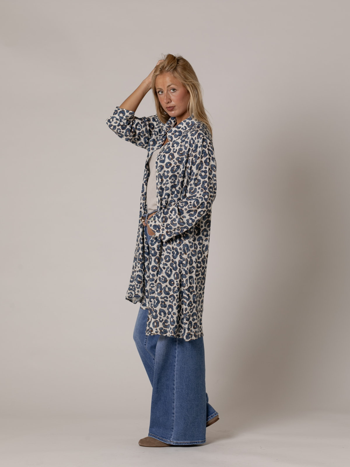 Woman Animal design A-line shirt dress  Bluecolour