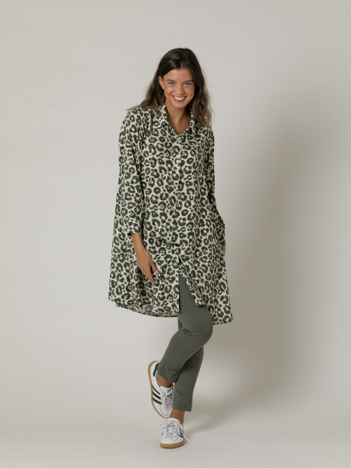 Woman Animal design A-line shirt dress  Khakicolour