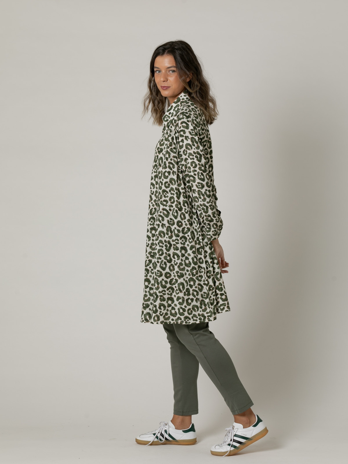 Woman Animal design A-line shirt dress  Khakicolour