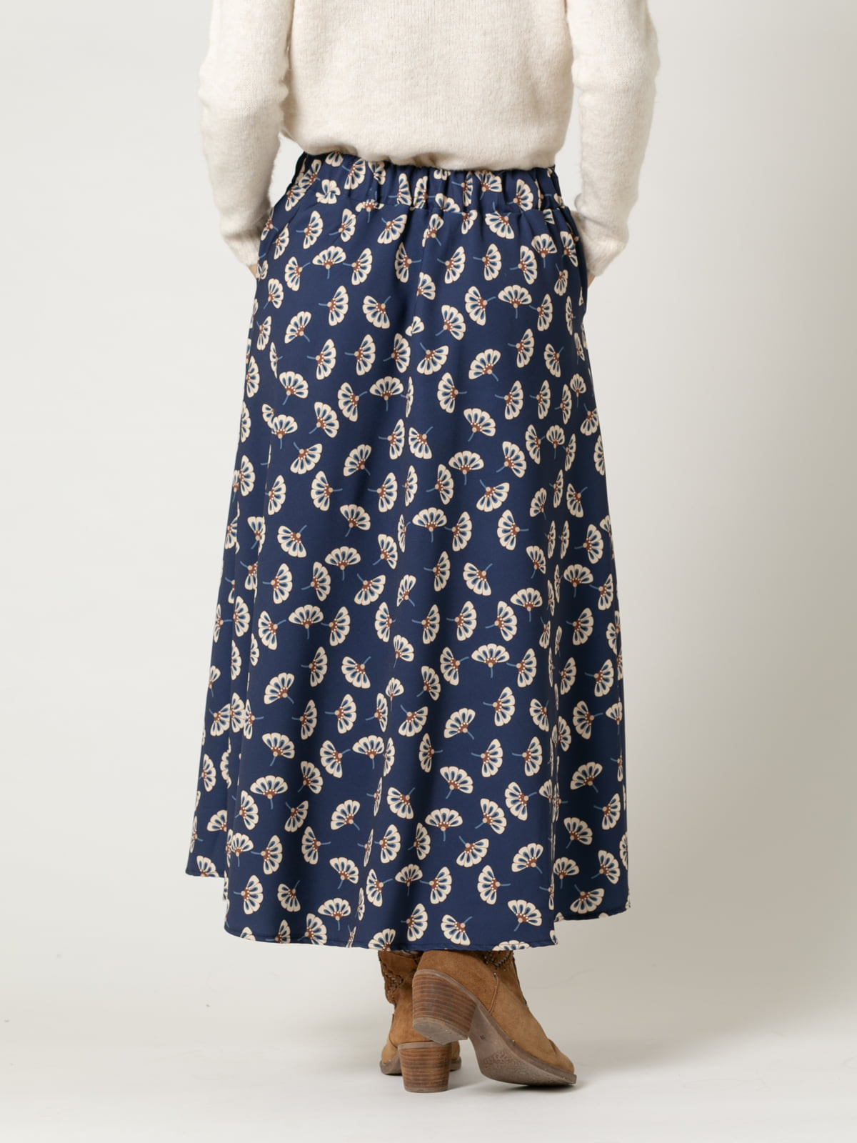 Woman Long skirt with pockets with little flower print  Blue Navycolour