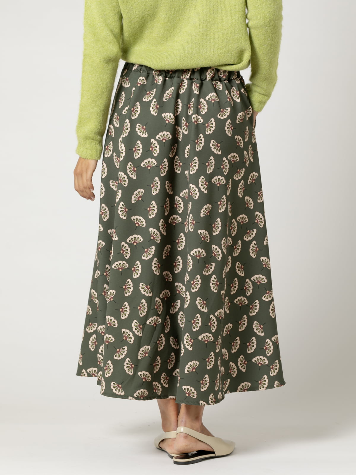 Woman Long skirt with pockets with little flower print  Greencolour