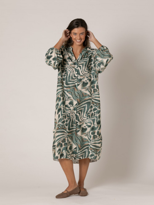 Woman Long fluid animal print dress  Greencolour