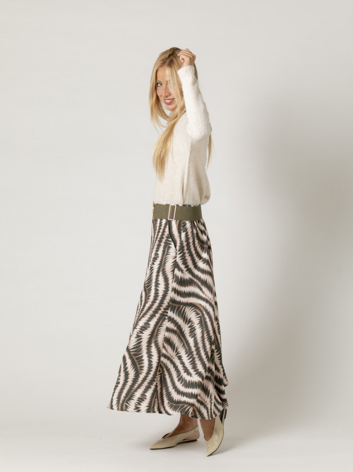 Woman Long skirt with pockets and wave print  Khakicolour