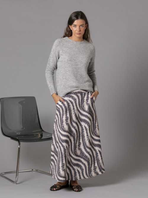 Woman Long skirt with pockets and wave print  Greycolour