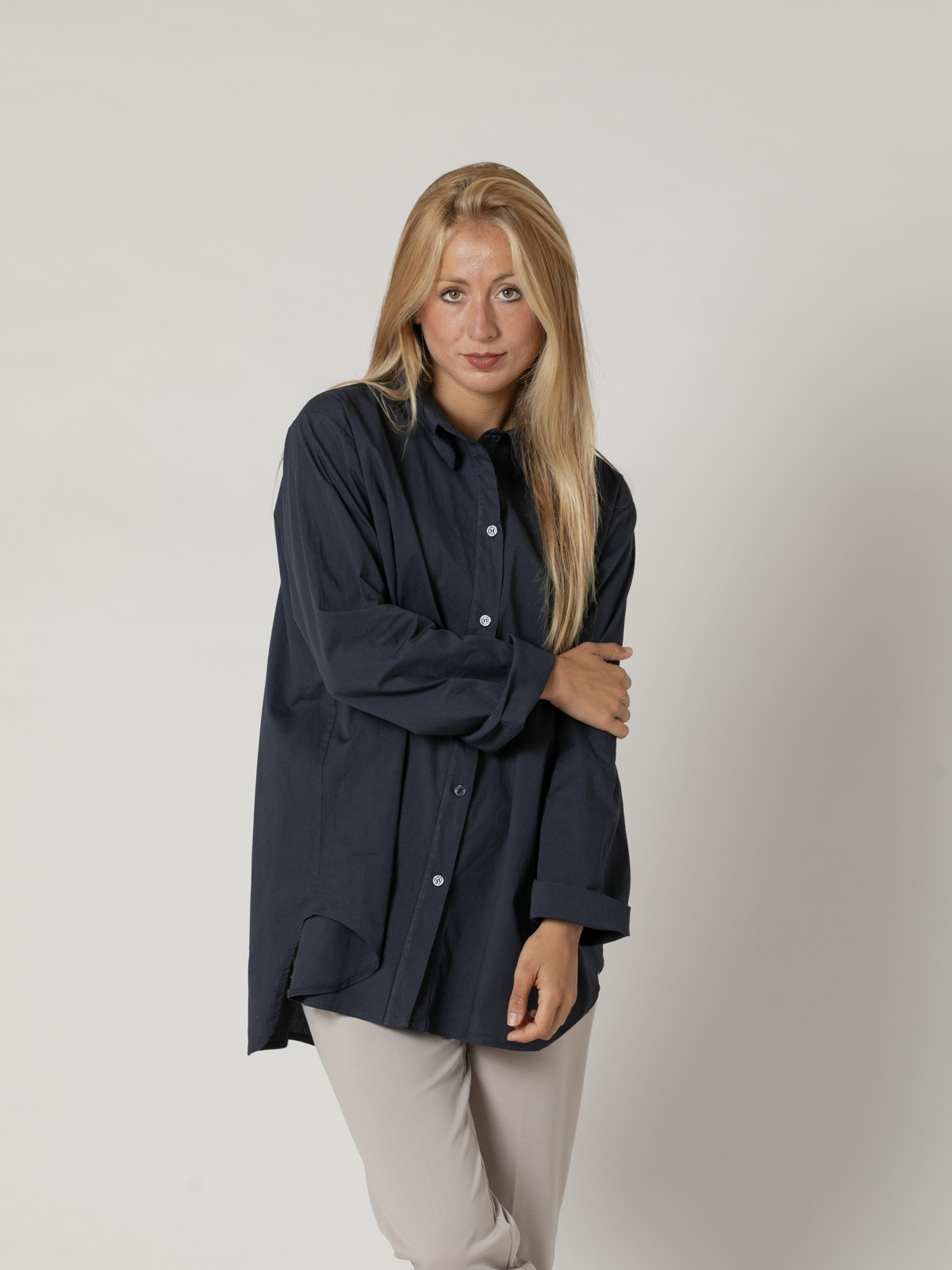 Woman Must poplin cotton shirt  Blue Navycolour