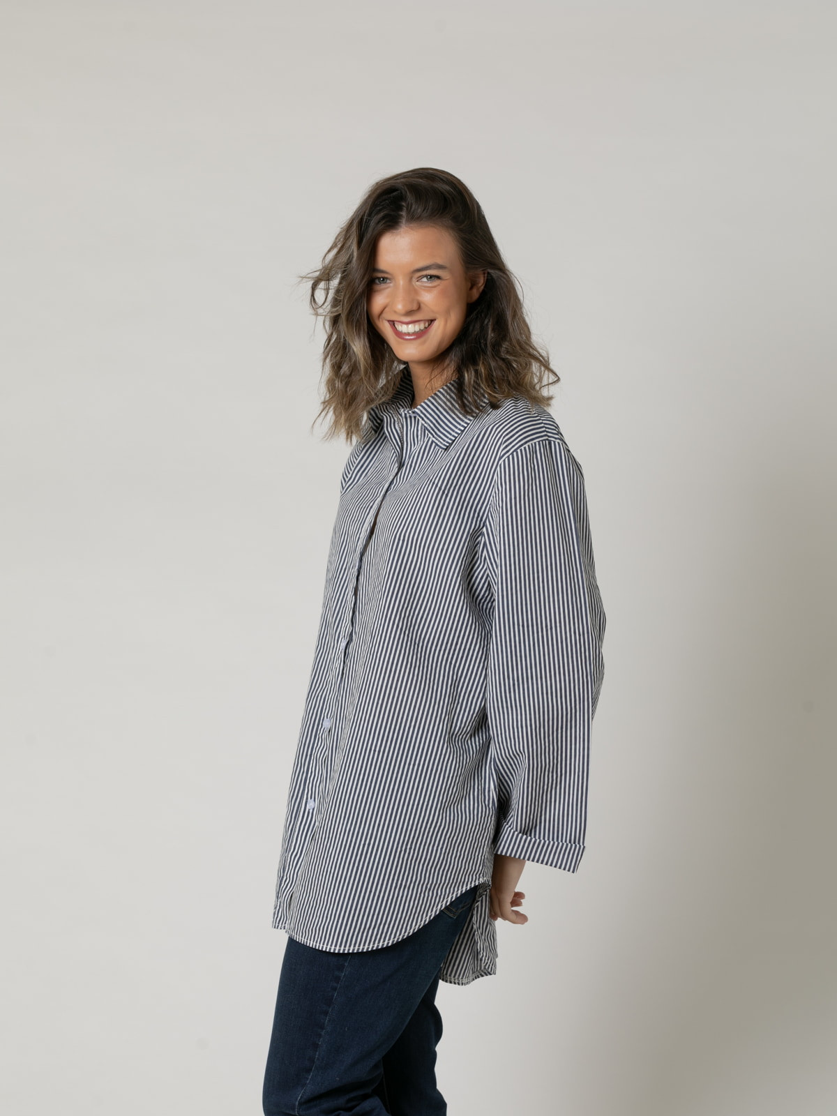 Woman Striped cotton shirt  Blue Navycolour