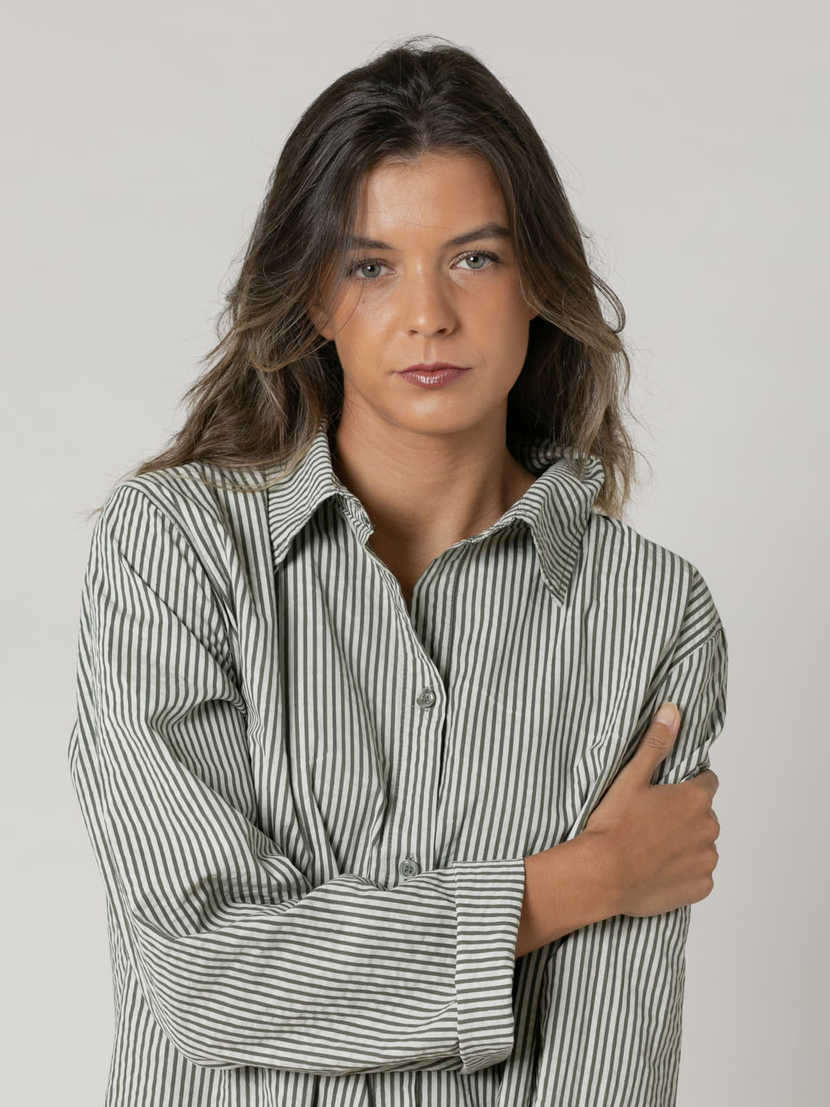 Woman Striped cotton shirt  Khakicolour