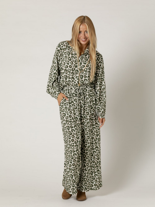 Woman oversized fluid pants with animal drawing  Khakicolour