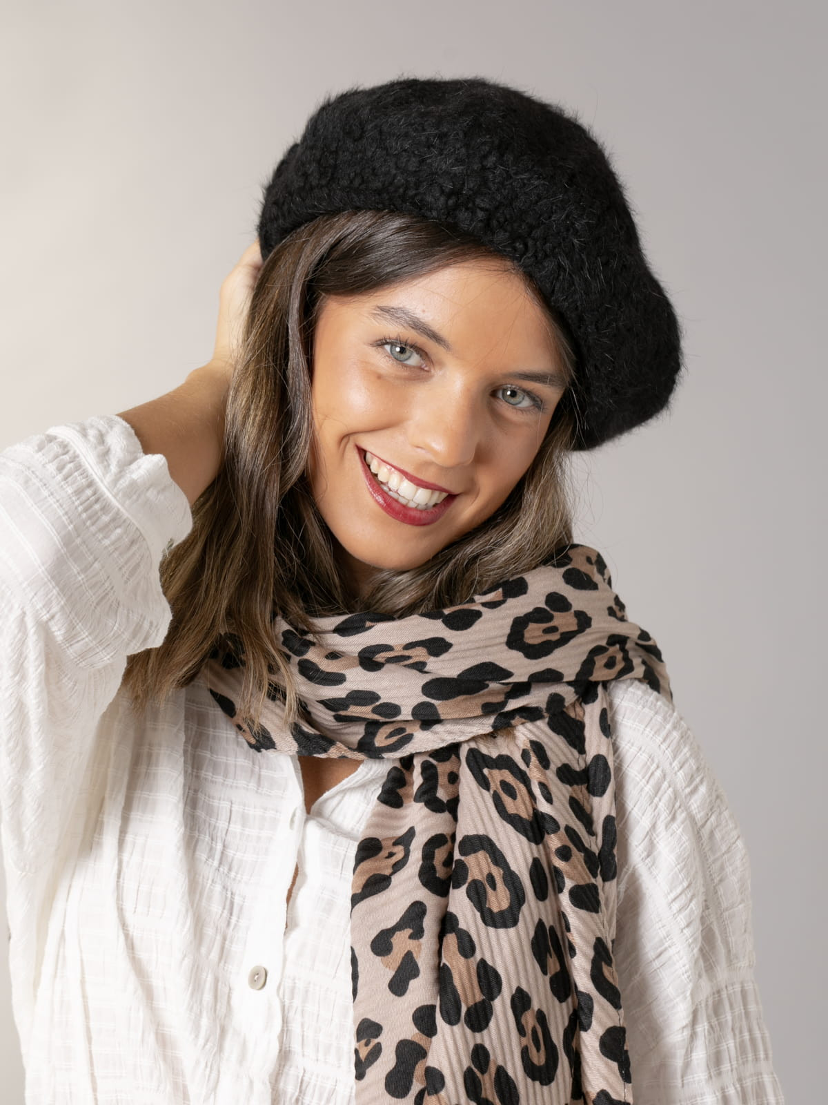 Woman Animal print pleated scarf  Camelcolour