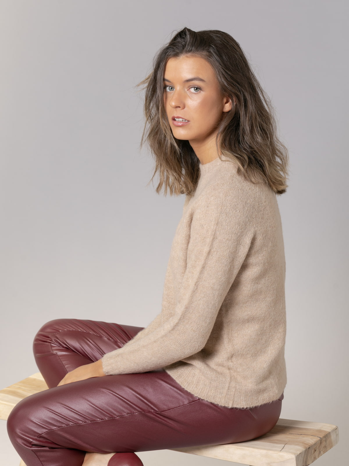 Woman Must-have crew neck wool sweater  Camelcolour