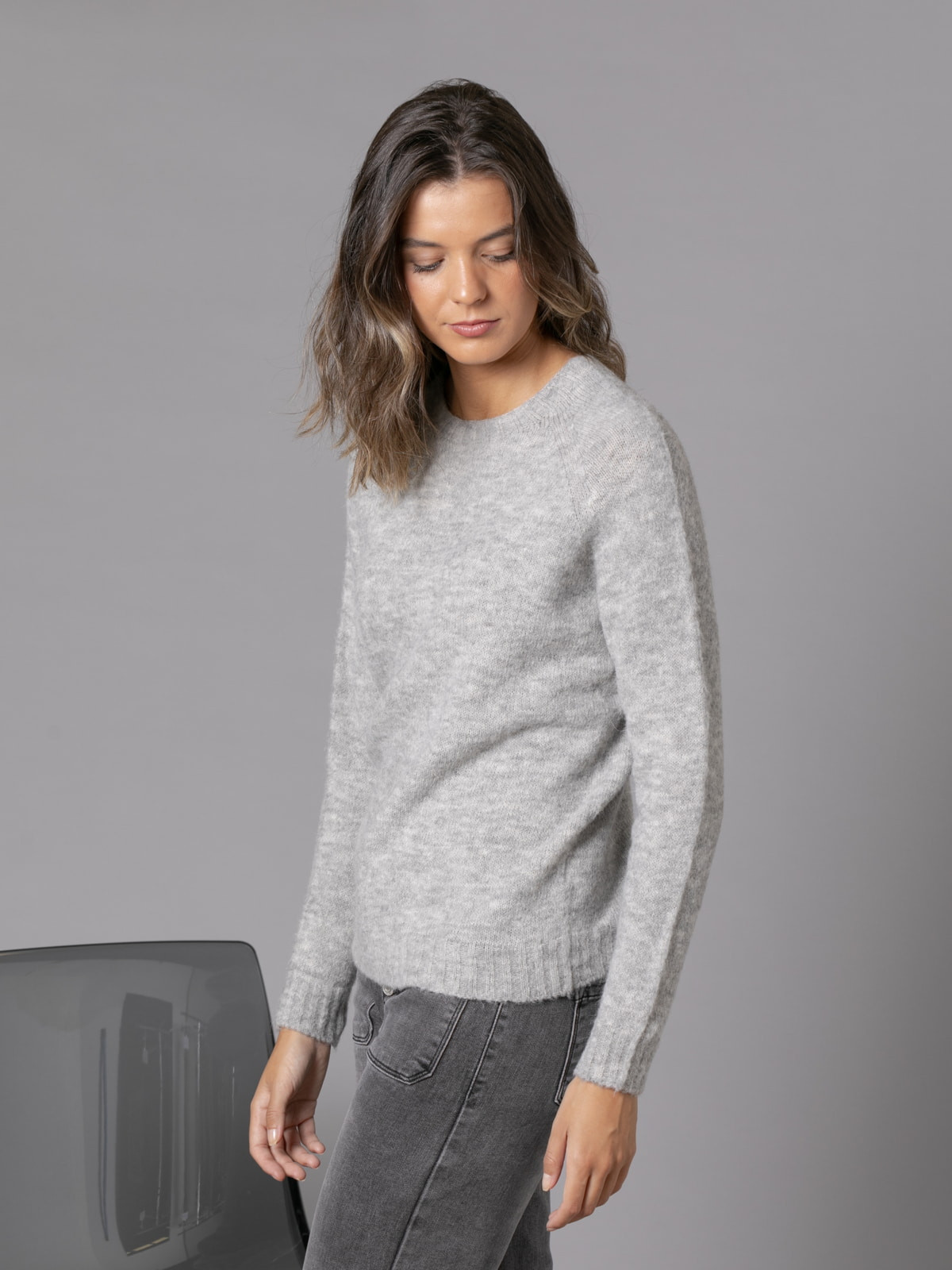 Jersey must con lana cuello caja color Gris