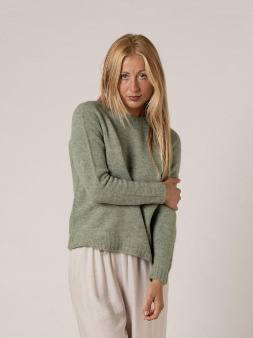 Woman Must-have crew neck wool sweater  Green Militarcolour