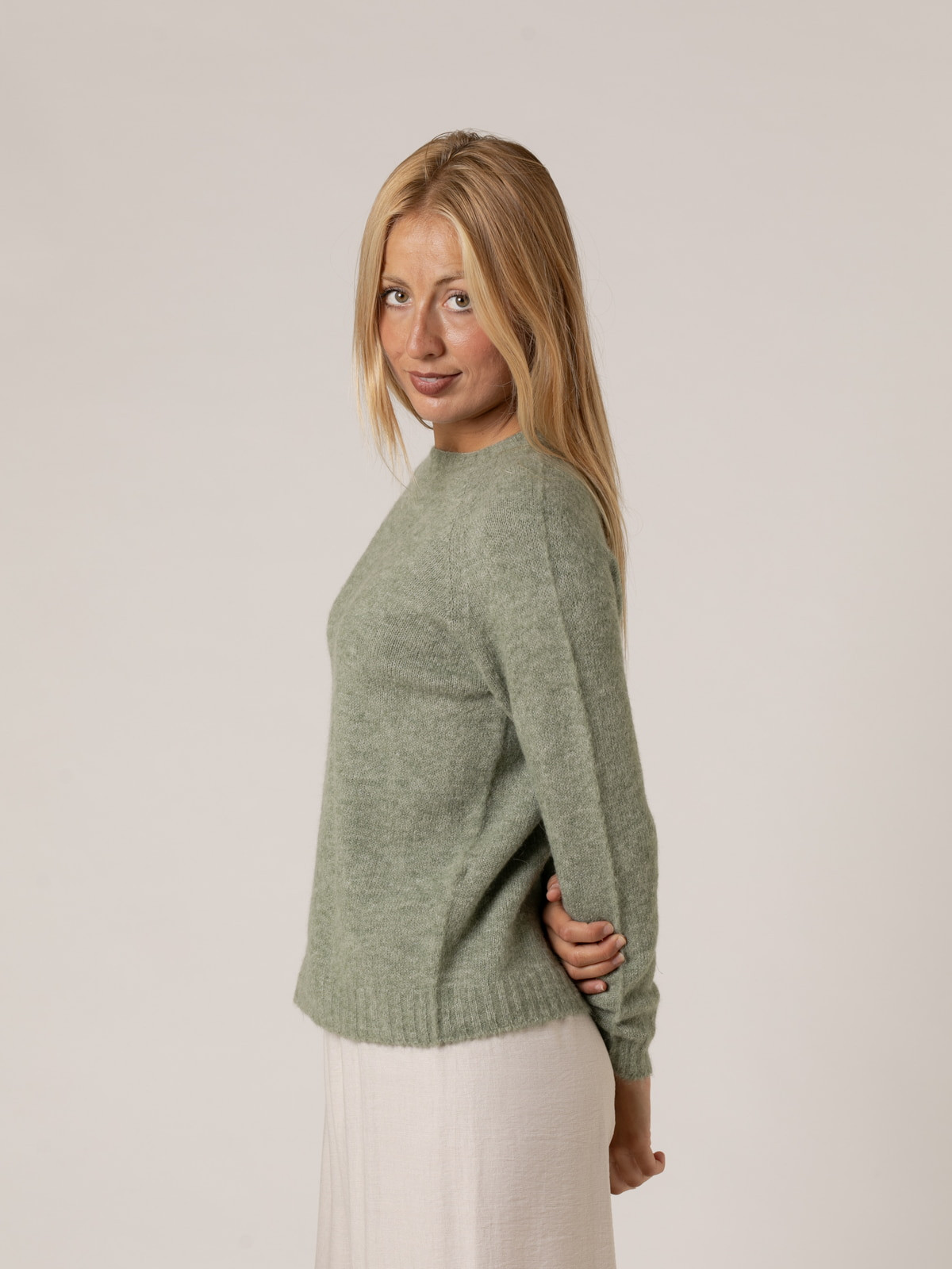 Woman Must-have crew neck wool sweater  Green Militarcolour