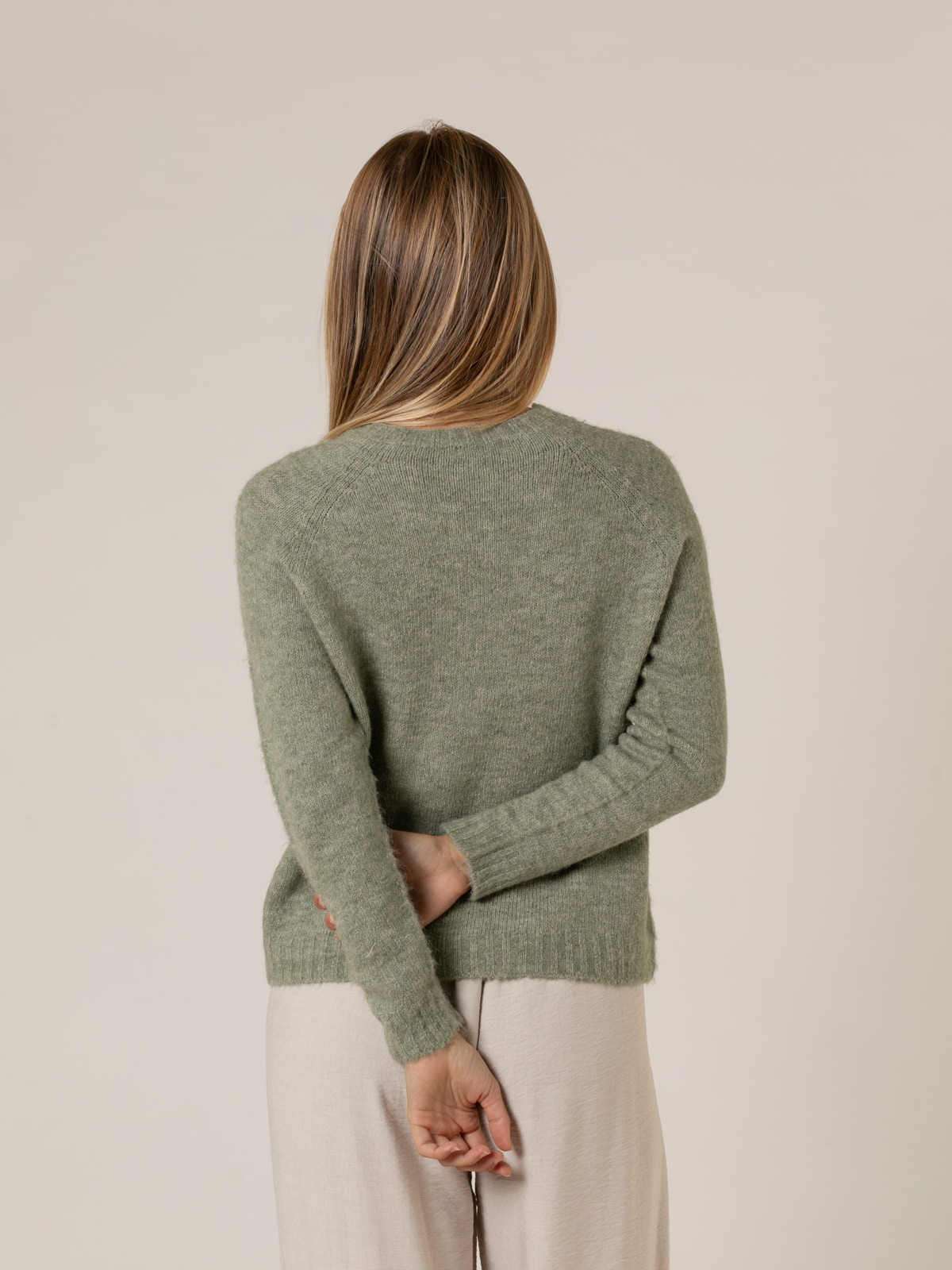 Woman Must-have crew neck wool sweater  Green Militarcolour