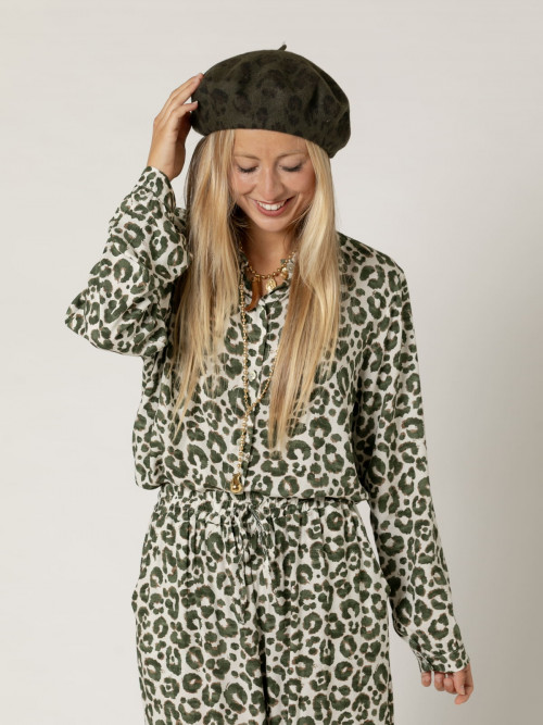 Woman Animal print wool cap  Khakicolour