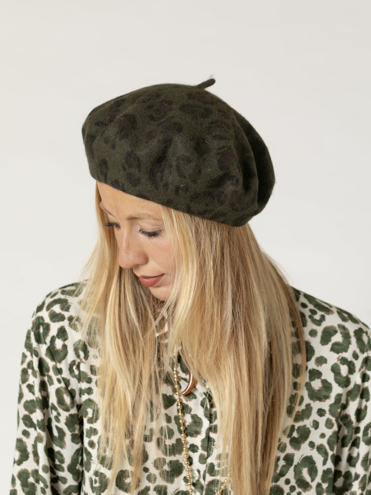 Woman Animal print wool cap  Khakicolour