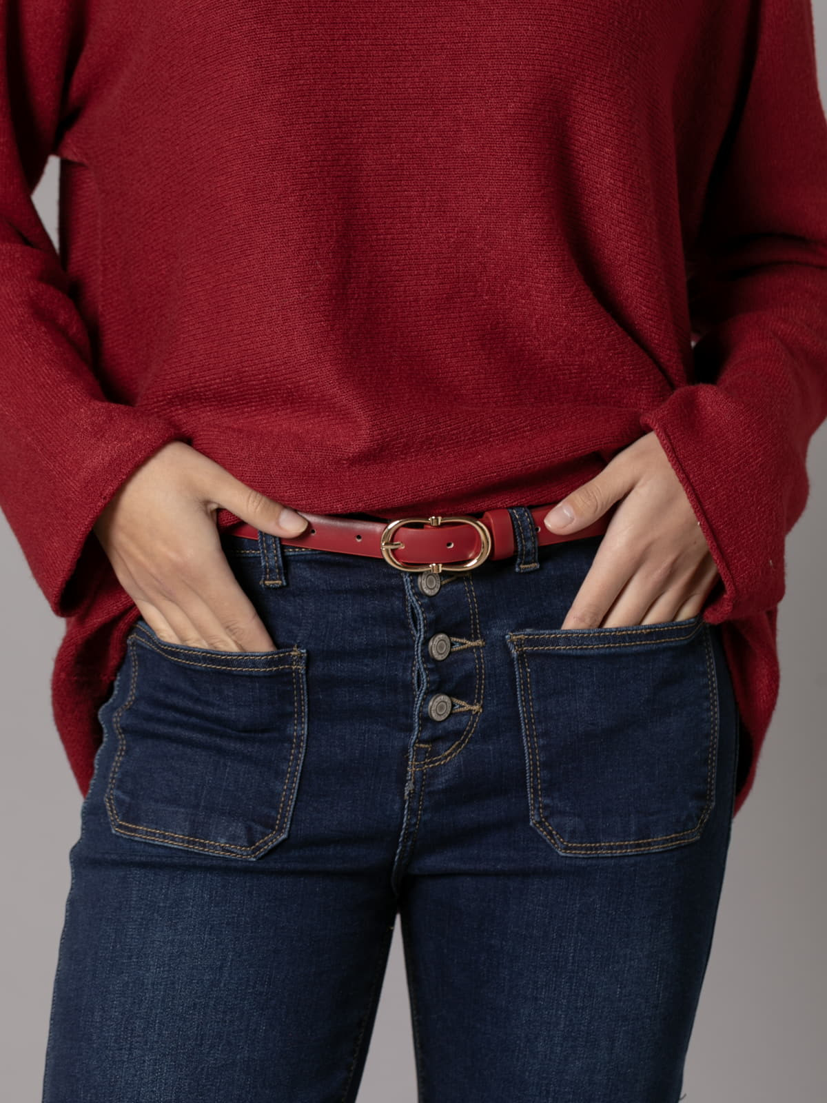 Thin double buckle belt  Red colour