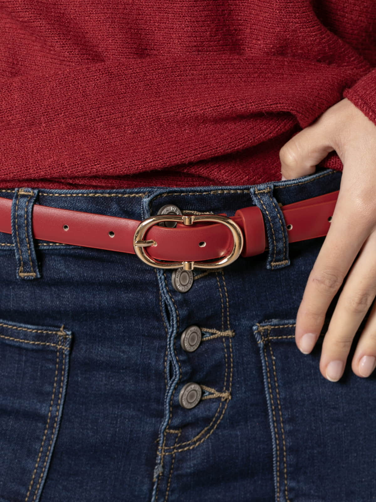 Thin double buckle belt  Red colour