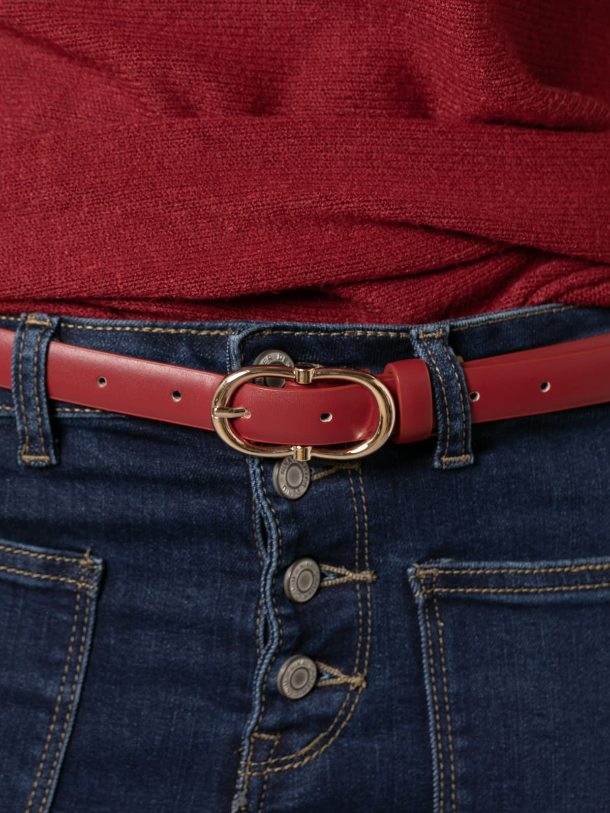 Thin double buckle belt  Red colour