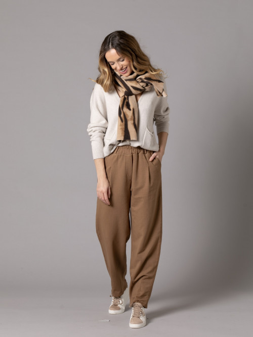 Trendy 100% cotton plush pants  Camel colour