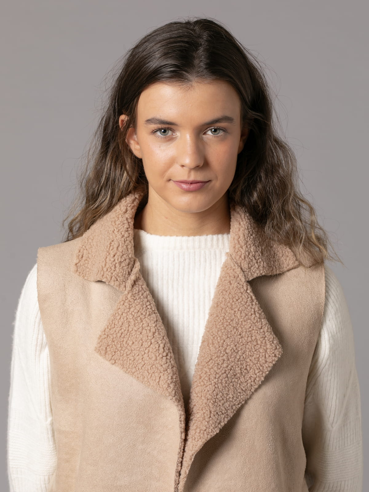 Loop-lined eco-leather vest  Beige colour