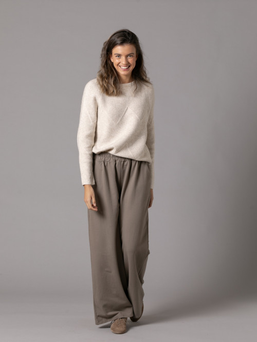 Pantalón felpa wide leg bolsillos color Taupe