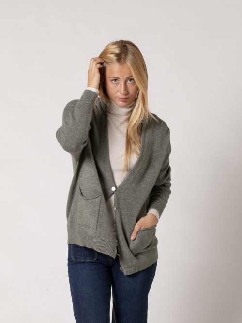 Soft knit cardigan with buttons  Khaki colour