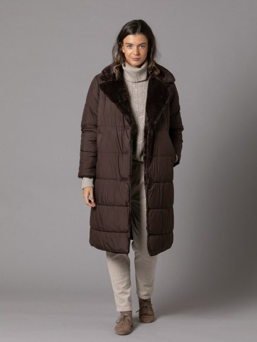 Reversible soft high textile fur padded coat  Marrón  colour